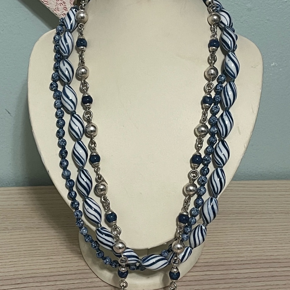 Elegant Blue and Silver Beaded Necklace bundle